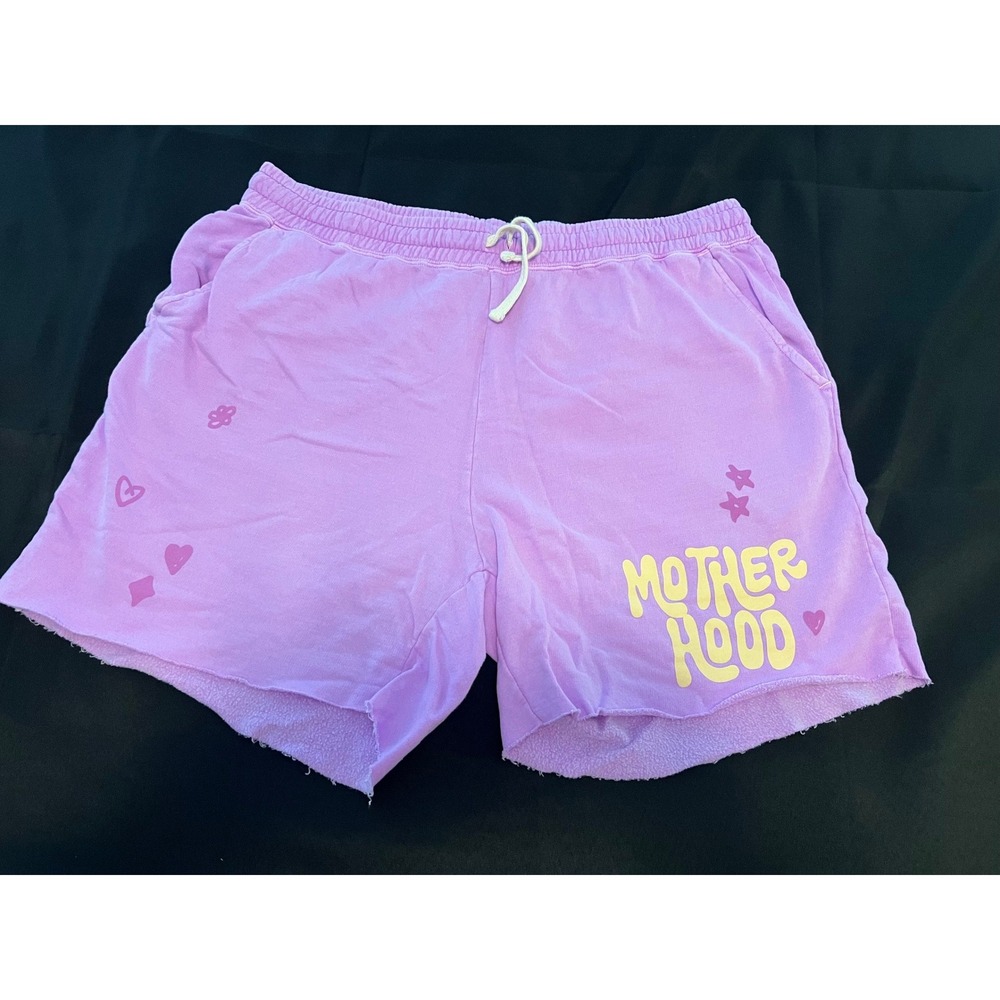 Motherhood Graphic Fleece Lounge Shorts Purple Drawstring Raw Hem Womens XL